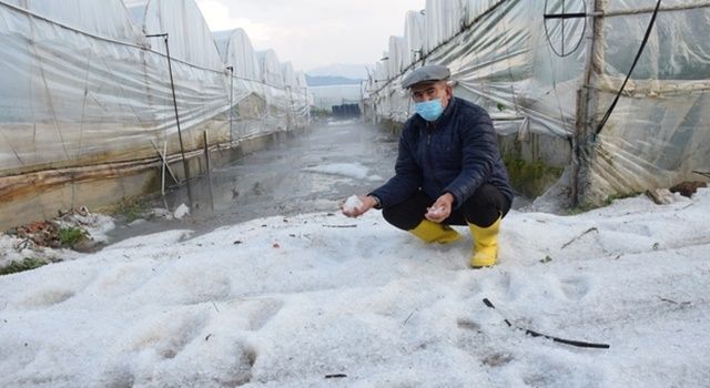 Kumluca'da yağan dolu seralara zarar verdi