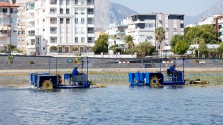 Antalya Büyükşehir Belediyesi Boğaçayı'nda su akışı için temizlik yapıyor